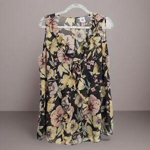 CAbi Stylish Floral Sleeveless Blouse Size L